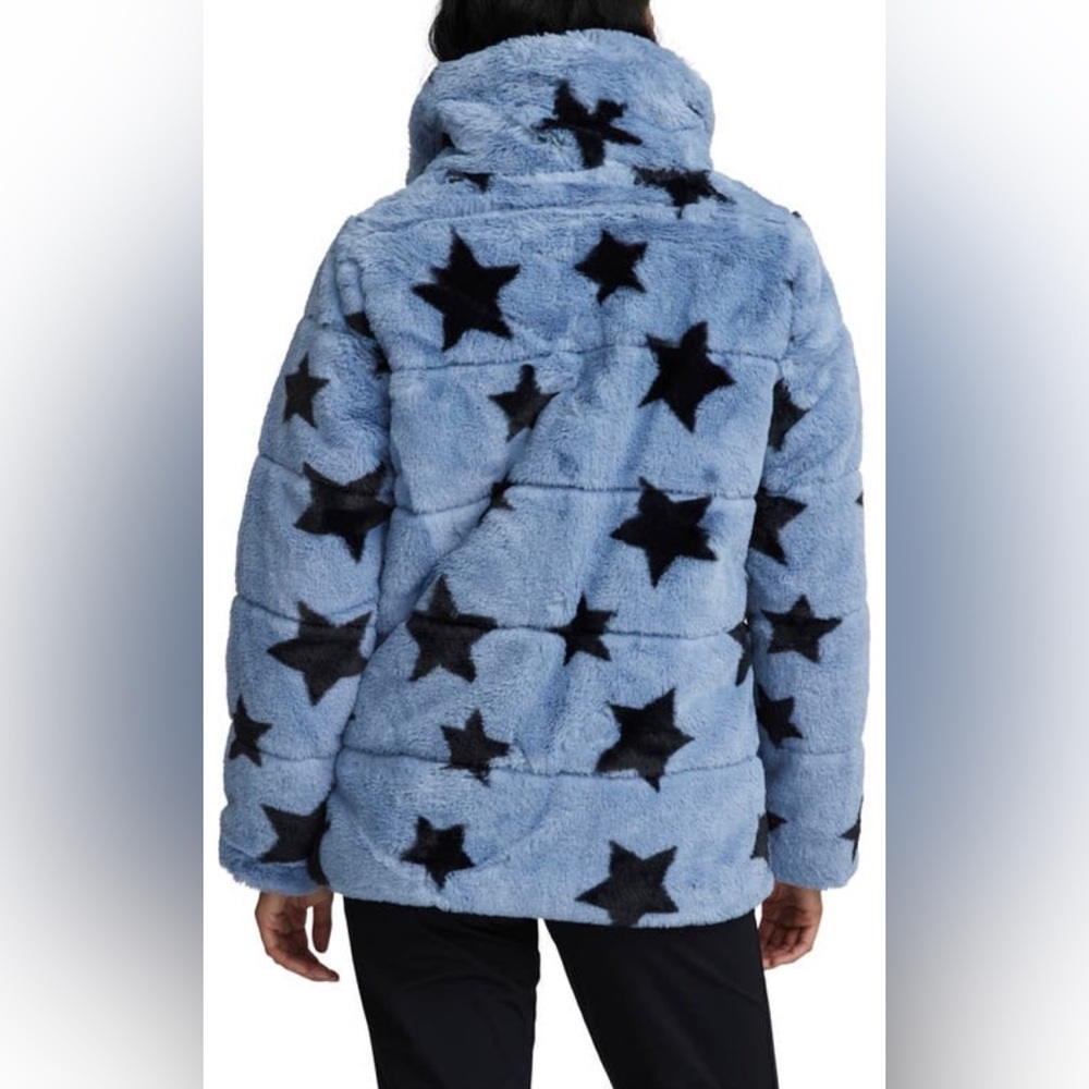 NVLT Star Print Faux Fur Jacket ✨ Blue Size Small - Picture 5 of 13